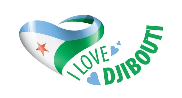 Bandera nacional del Djibouti en forma de corazón y la inscripción Me encanta Djibouti. Ilustración vectorial — Vector de stock