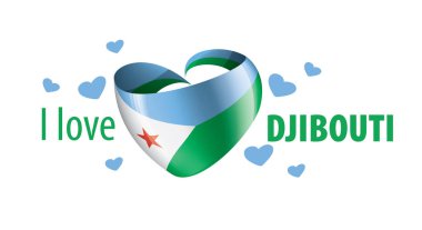 Cibuti 'nin kalp şeklinde ulusal bayrağı ve Cibuti' yi sevdiğim yazıtlar. Vektör illüstrasyonu