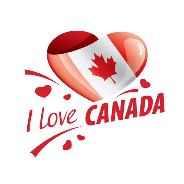Nationalflagge der kanada in form eines herzens und der aufschrift i love canada. Vektorillustration — Stockvektor