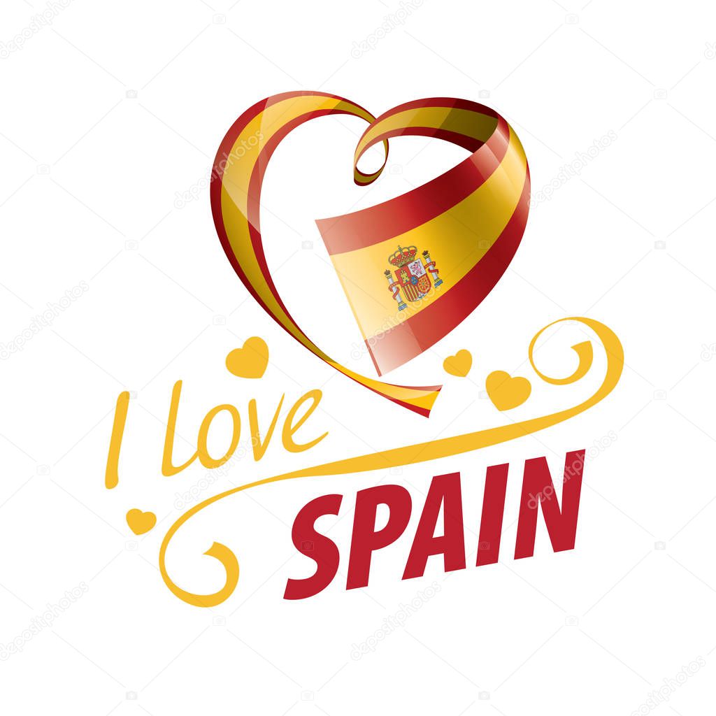 National flag of the Spain in the shape of a heart and the inscription I love Spain. Vector illustration