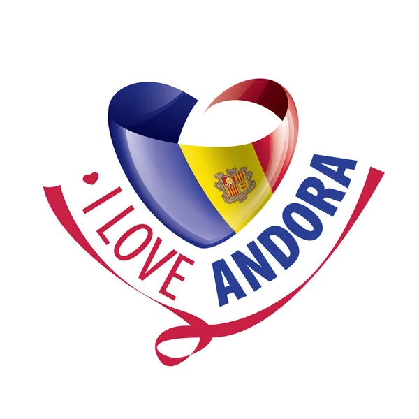 Національний прапор Андори у формі серця і напис, який я люблю. Приклад вектора — стоковий вектор