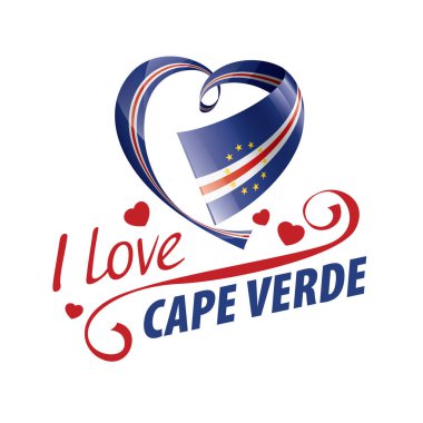 Cape Verde 'nin ulusal bayrağı kalp şeklinde ve Cape Verde' ye bayılıyorum. Vektör illüstrasyonu