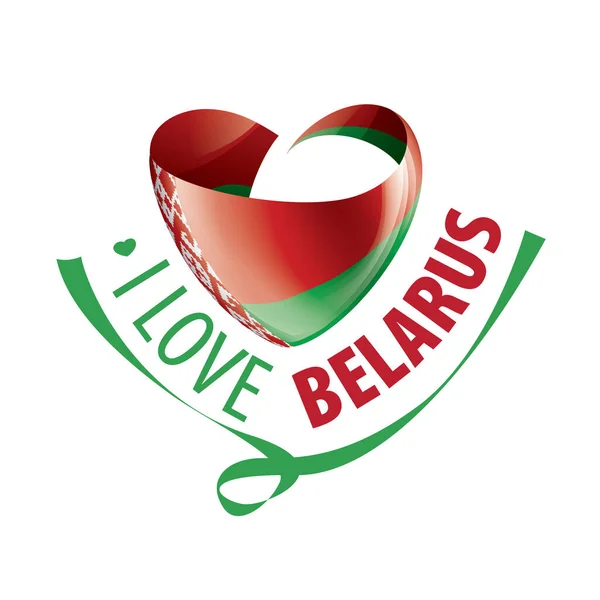 Государственный флаг Беларуси в виде сердца и надписи "Я люблю Беларусь". Векторная иллюстрация — стоковый вектор