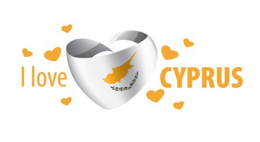 Kıbrıs 'ın ulusal bayrağı kalp şeklinde ve Kıbrıs' ı sevdiğim yazılı. Vektör illüstrasyonu
