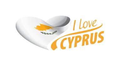 Kıbrıs 'ın ulusal bayrağı kalp şeklinde ve Kıbrıs' ı sevdiğim yazılı. Vektör illüstrasyonu
