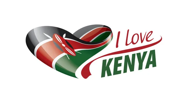 Drapeau national du Kenya en forme de cœur et l'inscription que j'aime Kenya. Illustration vectorielle — Image vectorielle