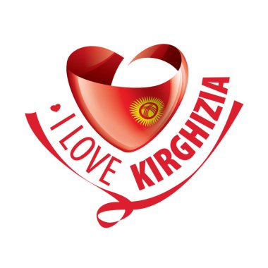 Kirghizia 'nın kalp şeklinde ulusal bayrağı ve Kirghizia' ya bayılıyorum. Vektör illüstrasyonu
