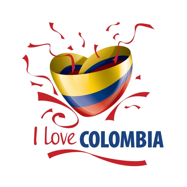 Bandera Nacional de Colombia en forma de corazón y la inscripción Me encanta Colombia. Ilustración vectorial — Archivo Imágenes Vectoriales