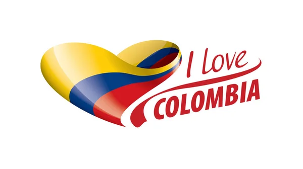 Drapeau national de la Colombie en forme de cœur et l'inscription que j'aime la Colombie. Illustration vectorielle — Image vectorielle