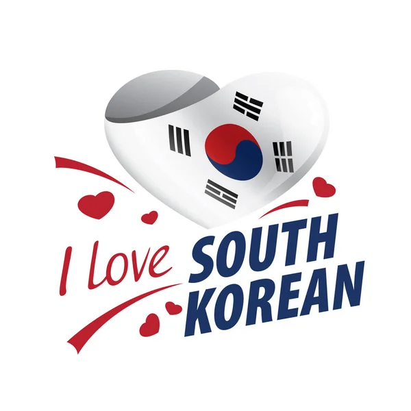 Bandera nacional de Corea del Sur en forma de corazón y la inscripción Me encanta Corea del Sur. Ilustración vectorial — Vector de stock