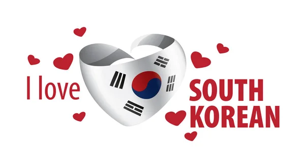 Bandera nacional de Corea del Sur en forma de corazón y la inscripción Me encanta Corea del Sur. Ilustración vectorial — Vector de stock