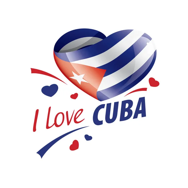 Bandiera nazionale della Cuba a forma di cuore e l'iscrizione che amo Cuba. Illustrazione vettoriale — Vettoriale Stock