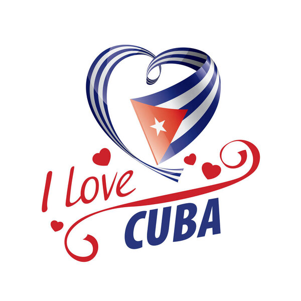 National flag of the Cuba in the shape of a heart and the inscription I love Cuba. Vector illustration