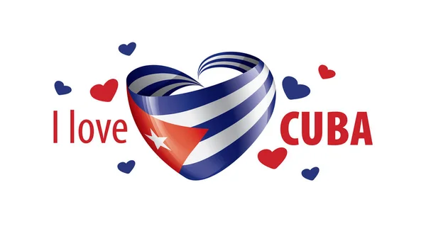 Národní vlajka Kuby ve tvaru srdce a nápis Miluji Kubu. Vektorová ilustrace — Stockový vektor