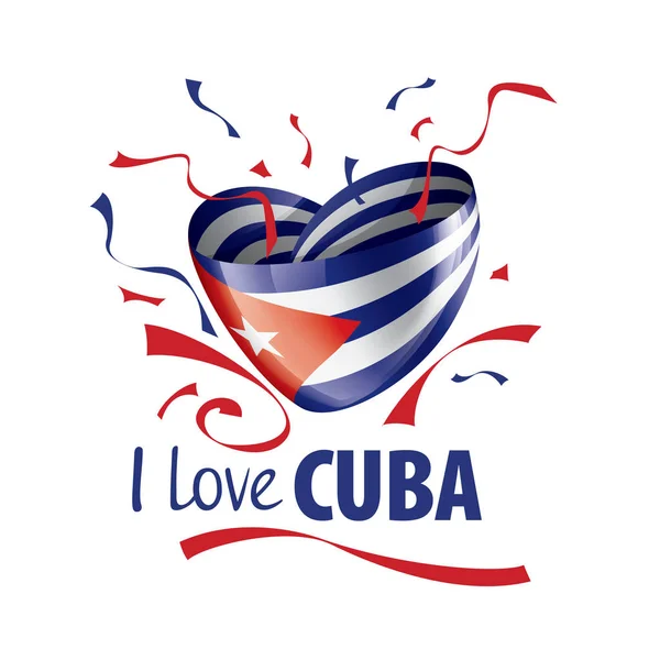 Bandera Nacional de Cuba en forma de corazón y la inscripción Amo a Cuba. Ilustración vectorial — Archivo Imágenes Vectoriales