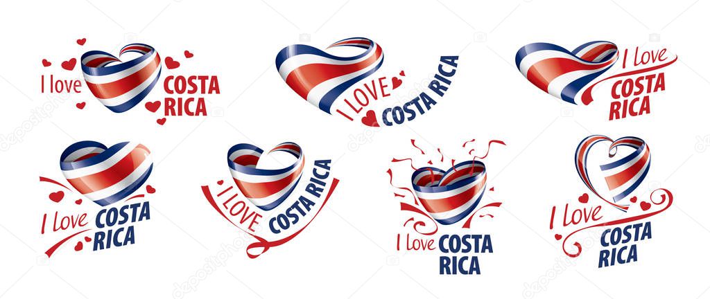 National flag of the Costa Rica in the shape of a heart and the inscription I love Costa Rica. Vector illustration