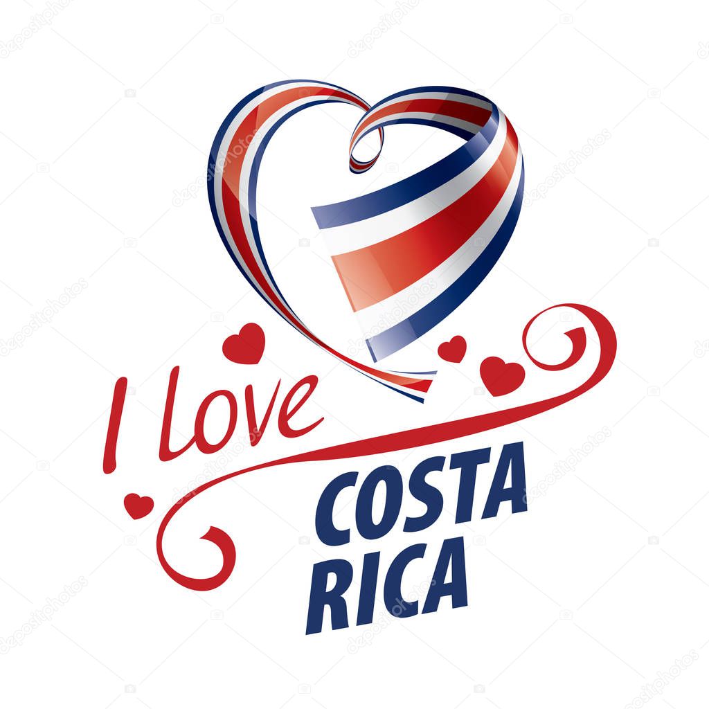 National flag of the Costa Rica in the shape of a heart and the inscription I love Costa Rica. Vector illustration