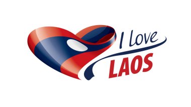 National flag of the Laos in the shape of a heart and the inscription I love Laos. Vector illustration