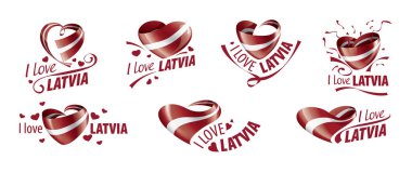 National flag of the latvia in the shape of a heart and the inscription I love latvia. Vector illustration