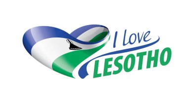 National flag of the Lesotho in the shape of a heart and the inscription I love Lesotho. Vector illustration