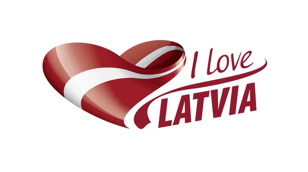 Bandiera nazionale della latvia a forma di cuore e l'iscrizione che amo latvia. Illustrazione vettoriale — Vettoriale Stock