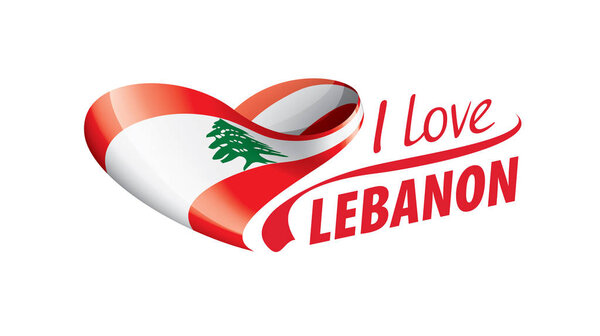 National flag of the Lebanese in the shape of a heart and the inscription I love Lebanese. Vector illustration