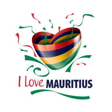 National flag of the Mauritius in the shape of a heart and the inscription I love Mauritius. Vector illustration