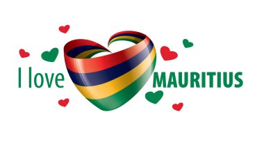 National flag of the Mauritius in the shape of a heart and the inscription I love Mauritius. Vector illustration