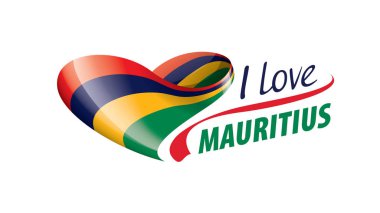 National flag of the Mauritius in the shape of a heart and the inscription I love Mauritius. Vector illustration