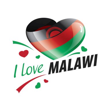 National flag of the Malawi in the shape of a heart and the inscription I love Malawi. Vector illustration