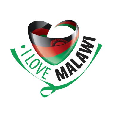 National flag of the Malawi in the shape of a heart and the inscription I love Malawi. Vector illustration