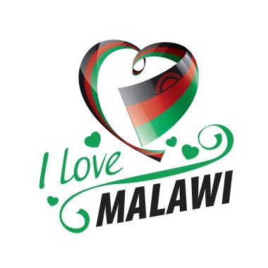 National flag of the Malawi in the shape of a heart and the inscription I love Malawi. Vector illustration