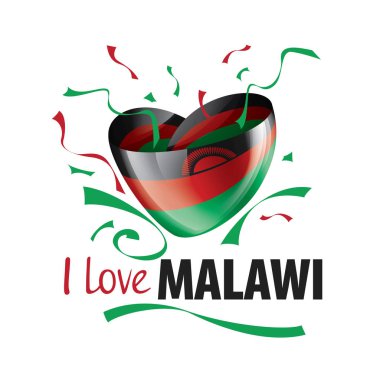 National flag of the Malawi in the shape of a heart and the inscription I love Malawi. Vector illustration
