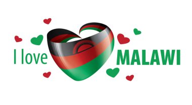 National flag of the Malawi in the shape of a heart and the inscription I love Malawi. Vector illustration