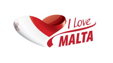 National flag of the Malta in the shape of a heart and the inscription I love Malta. Vector illustration