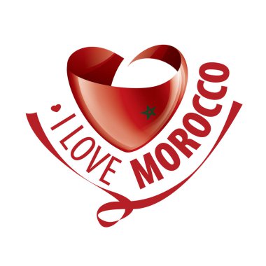 National flag of the Morocco in the shape of a heart and the inscription I love Morocco. Vector illustration