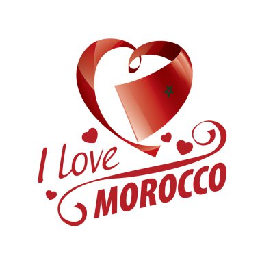 National flag of the Morocco in the shape of a heart and the inscription I love Morocco. Vector illustration
