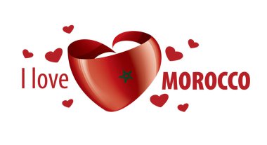 National flag of the Morocco in the shape of a heart and the inscription I love Morocco. Vector illustration