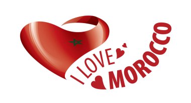 National flag of the Morocco in the shape of a heart and the inscription I love Morocco. Vector illustration
