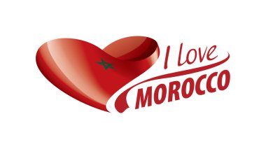 National flag of the Morocco in the shape of a heart and the inscription I love Morocco. Vector illustration