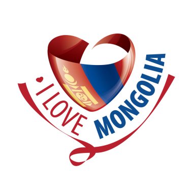National flag of the Mongolia in the shape of a heart and the inscription I love Mongolia. Vector illustration