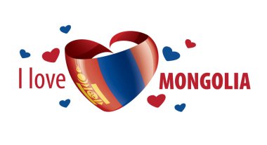 National flag of the Mongolia in the shape of a heart and the inscription I love Mongolia. Vector illustration