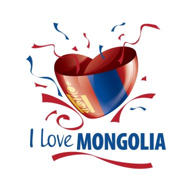 National flag of the Mongolia in the shape of a heart and the inscription I love Mongolia. Vector illustration