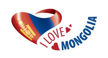 National flag of the Mongolia in the shape of a heart and the inscription I love Mongolia. Vector illustration