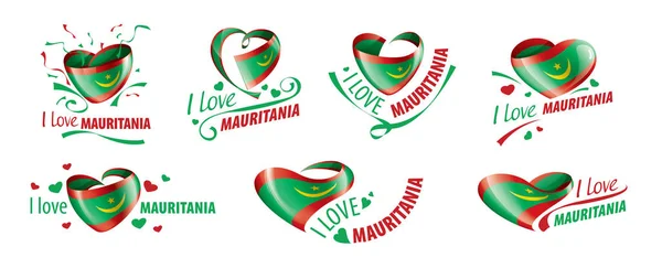 National flag of the Mauritania in the shape of a heart and the inscription I love Mauritania. Vector illustration — Stock vektor