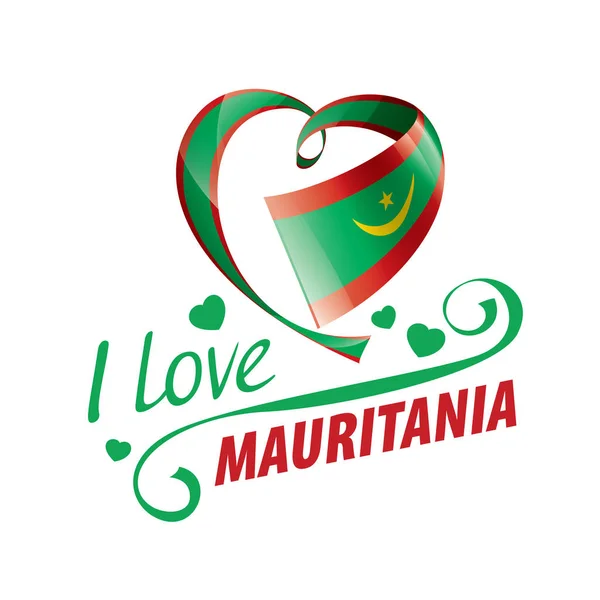 Bandeira nacional da Mauritânia em forma de coração e a inscrição Eu amo a Mauritânia. Ilustração vetorial —  Vetores de Stock