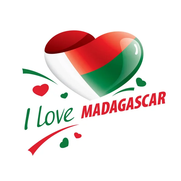 National flag of the Madagascar in the shape of a heart and the inscription I love Madagascar. Vector illustration — 图库矢量图片