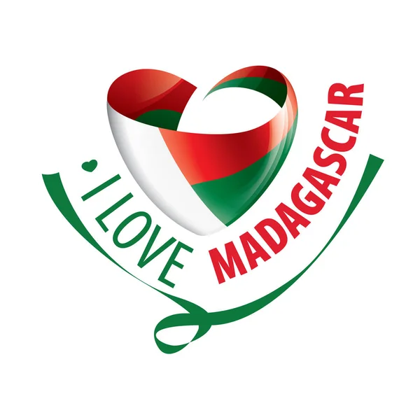 Bandeira nacional do Madagáscar na forma de um coração e a inscrição Eu amo Madagascar. Ilustração vetorial —  Vetores de Stock