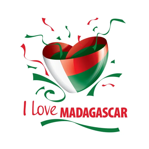 Bandeira nacional do Madagáscar na forma de um coração e a inscrição Eu amo Madagascar. Ilustração vetorial —  Vetores de Stock
