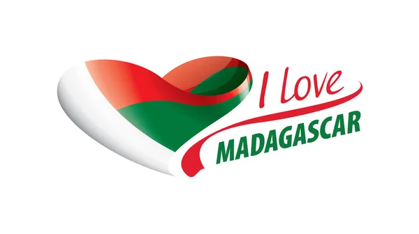 Bandeira nacional do Madagáscar na forma de um coração e a inscrição Eu amo Madagascar. Ilustração vetorial —  Vetores de Stock